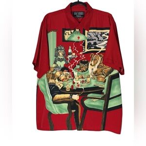 VTG Dragonfly Dogs Poker Smoking Gambling Button Up Medium Loop Collar Graphic